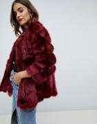 Jayley Luxurious Stripe Fur Jacket - Red