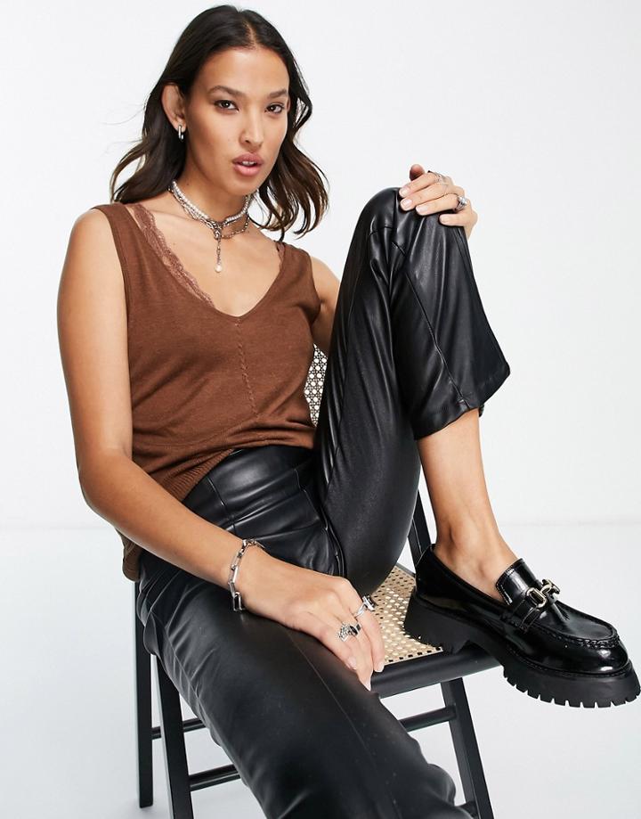Object Angie Knitted Tank Top In Brown