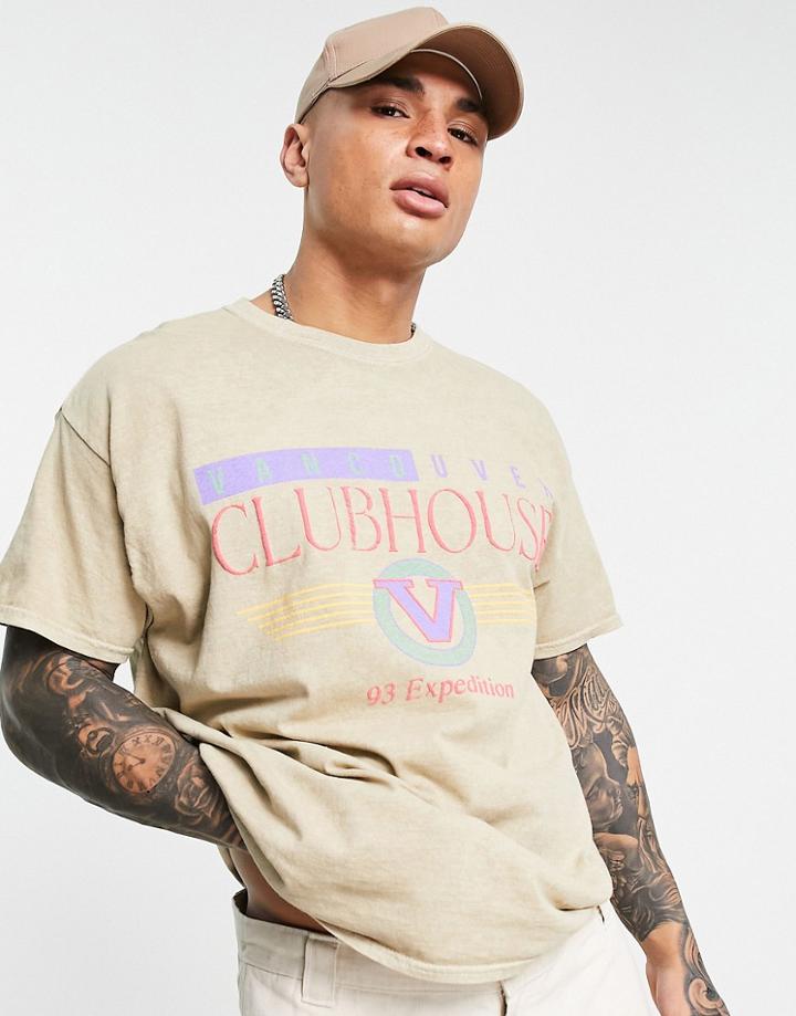 Topman Oversized T-shirt With Clubhouse With Overdye In Ecru-pink