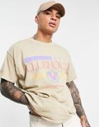 Topman Oversized T-shirt With Clubhouse With Overdye In Ecru-pink