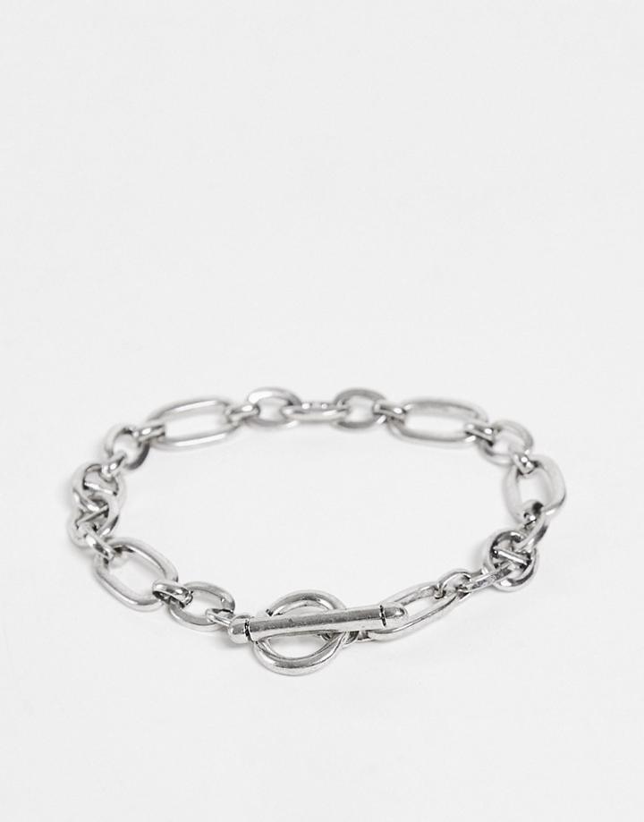 Asos Design Chain Bracelet With T-bar In Burnished Silver
