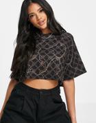 Asos Design Boxy Crop T-shirt In Chain Print-brown