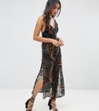 Lioness Allover Contrast Devore Velvet Cami Strap Maxi Dress - Multi