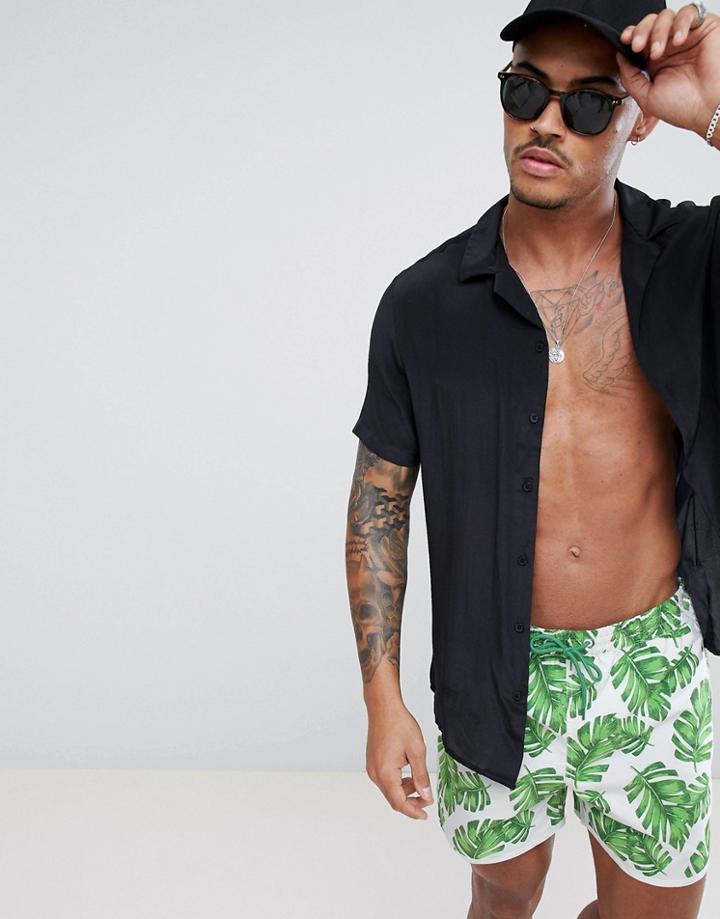 South Beach Swim Shorts In Palm Leaf Print - White