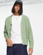 Topman Cotton Blend Oversized Knit Cardigan In Sage-green