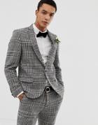 Twisted Tailor Super Skinny Suit Jacket In Harris Tweed - Gray