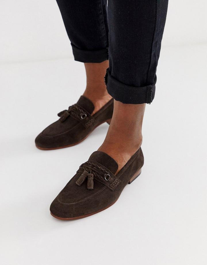 Asos Design Tassel Loafers In Brown Suede With Natural Sole - Brown