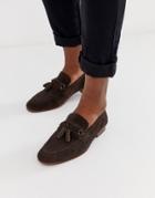 Asos Design Tassel Loafers In Brown Suede With Natural Sole - Brown
