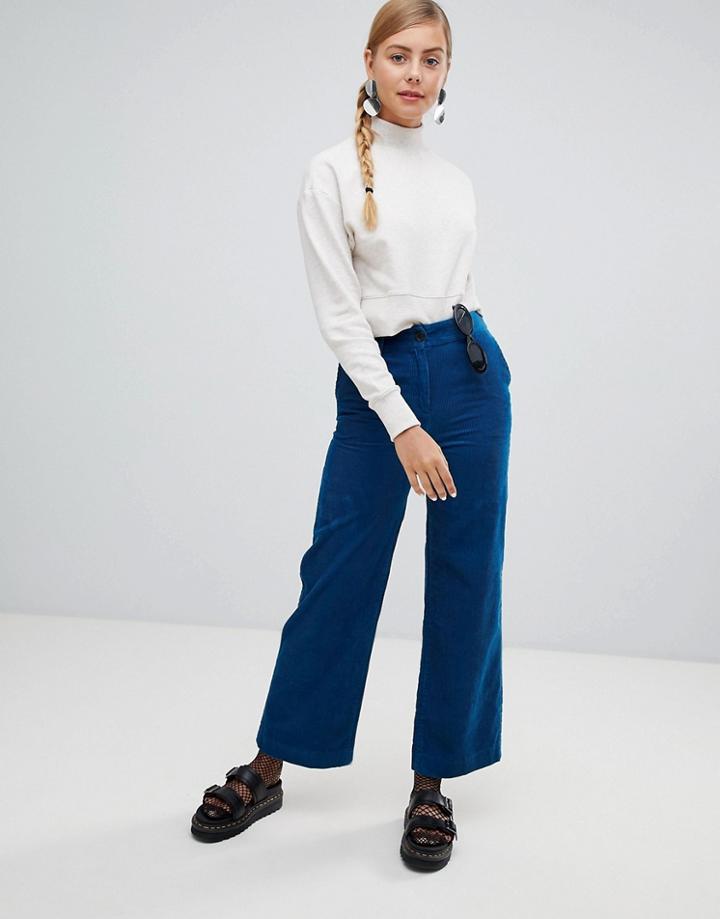Monki Wide Leg Cord Pants In Blue - Blue