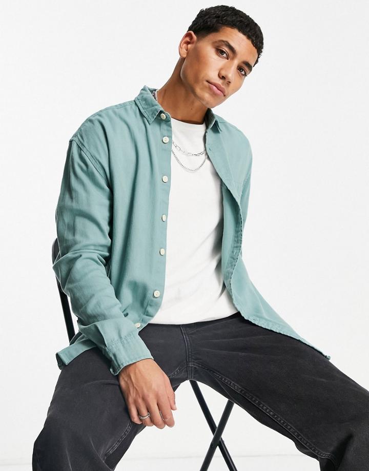 Asos Design 90s Oversized Organic Denim Shirt In Blue-blues