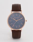 Asos Design Watch In Rose Gold With Slate Dial - Brown