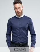 Heart & Dagger Skinny Shirt With Contrast Collar - Navy