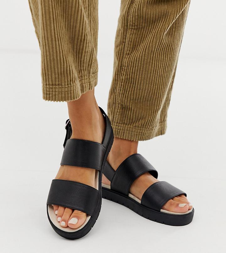 Monki Exclusive Double Strap Flat Slingback Sandals In Black