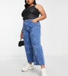 Only Curve Sonny Wide Leg Jeans In Bandana Print-blue