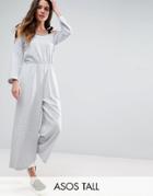 Asos Tall Jersey Jumpsuit With Grosgrain Tie Detail - Gray