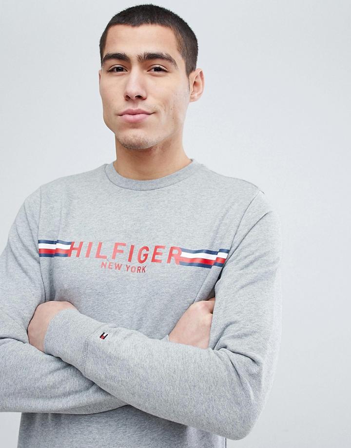 Tommy Hilfiger Koby Icon Stripe Logo Sweatshirt In Gray Marl - Gray