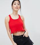 Asos Design Petite Crop Tank With Pom Pom Trim - Red