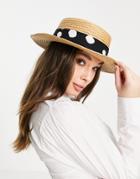 Boardmans Boater Sun Hat With Polka Dot Trim In Straw-neutral