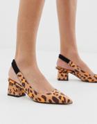 Asos Design Serve Slingback Mid-heels In Leopard - Multi