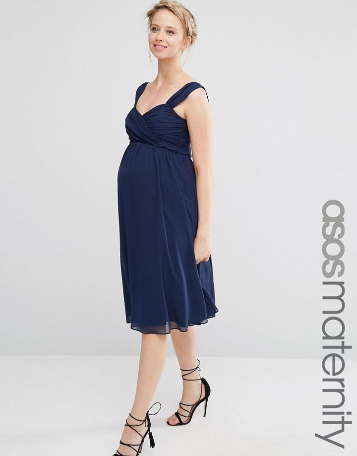 Asos Maternity Wedding Chiffon Bandeau Midi With Ribbon - Blue