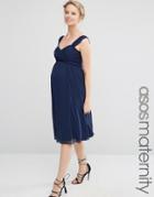 Asos Maternity Wedding Chiffon Bandeau Midi With Ribbon - Blue