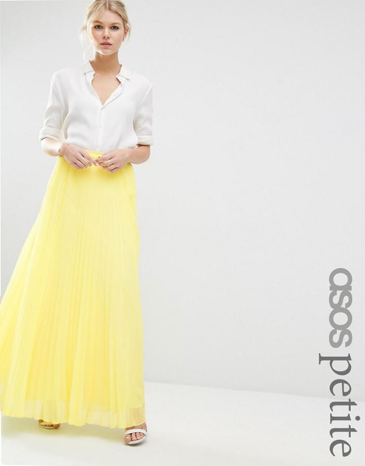 Asos Petite Pleated Maxi Skirt - Lemon