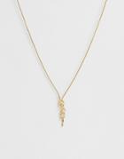 Asos Design Lariat Necklace With Knot Pull Through Detail In Gold Tone - Gold