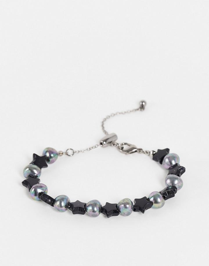 Reclaimed Vintage Inspired Unisex Bracelet With 90s Star Beads In Black