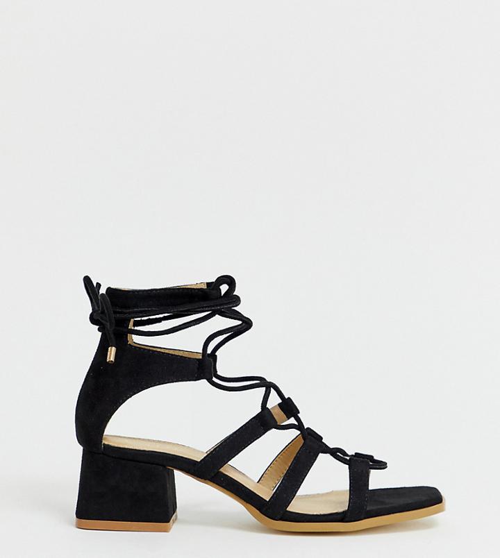 Raid Wide Fit Gekko Square Toe Black Tie Up Gladiator Sandals