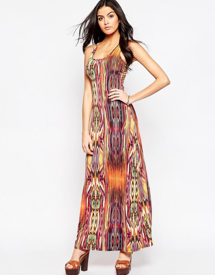 Qed London Printed Maxi Dress - Orange Multi