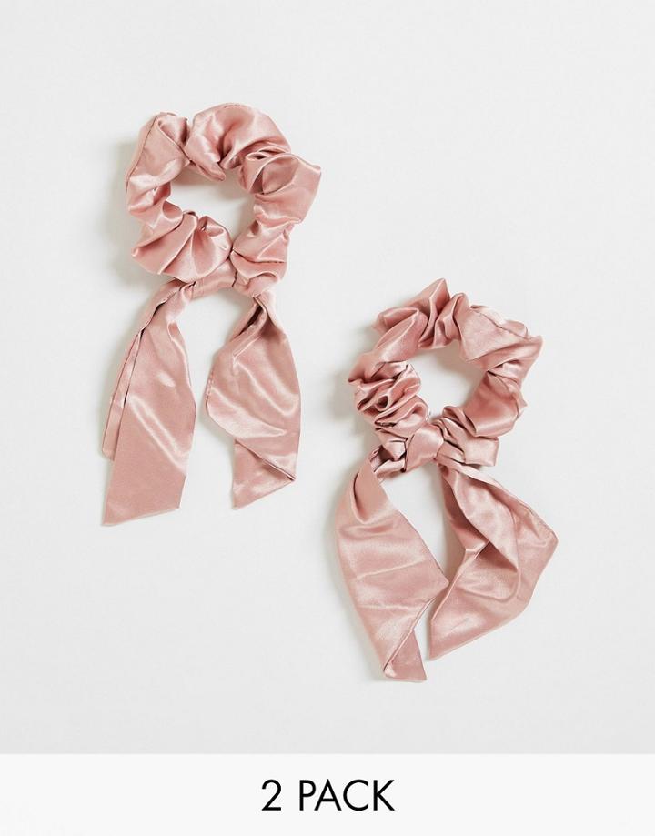Easilocks Satin Ribbon Short Scrunchie Double Pack In Rose-no Color