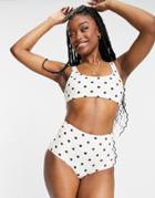 Monki Nilla High Waist Polka Dot Bikini Bottom In White - Multi