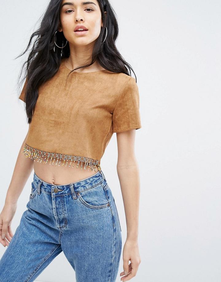 Daisy Street Suede Crop Top - Yellow