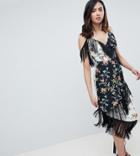 Asos Design Tall Fringe Cami Midi Dress In Mixed Floral Print - Multi