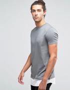 Asos Super Longline T-shirt With Curved Hem Extender In Gray - Gray