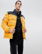 Penn Sport Puffer Jacket In Yellow With All Over Logo Print - Yellow