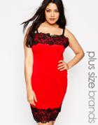 Lipstick Boutique Plus Cami Pencil Dress With Lace Trim - Red