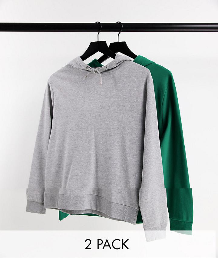 Asos Design Lightweight Hoodie In Green/gray Heather 2 Pack-multi