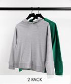 Asos Design Lightweight Hoodie In Green/gray Heather 2 Pack-multi