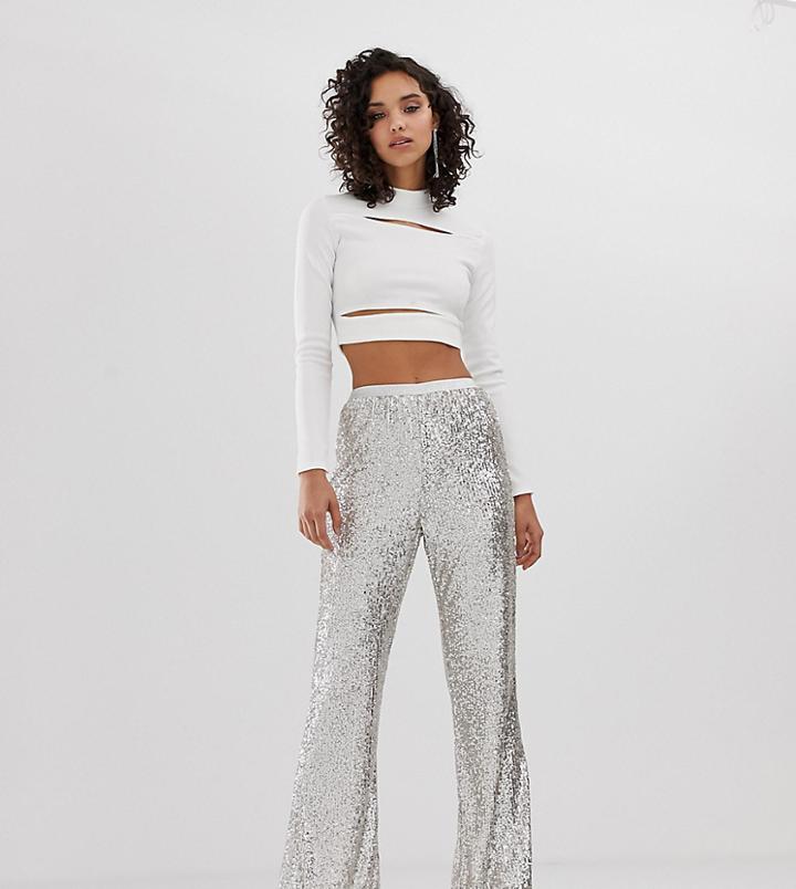 River Island Sequin Pants In Silver - Silver