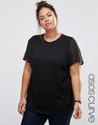 Asos Curve Top In Ponte With Chiffon Sleeve - Black