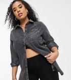 Yours Acid Wash Shirt In Gray-grey