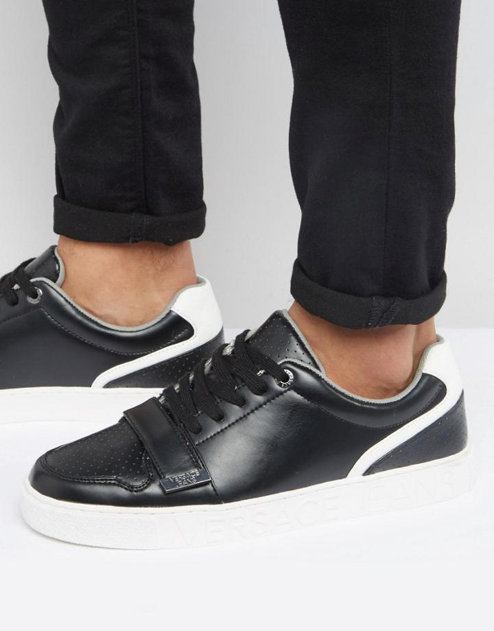 Versace Jeans Strap Sneakers In Black - Black