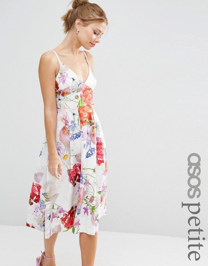 Asos Petite Salon High Apex Premium Bonded Scuba Midi Prom Dress - Multi