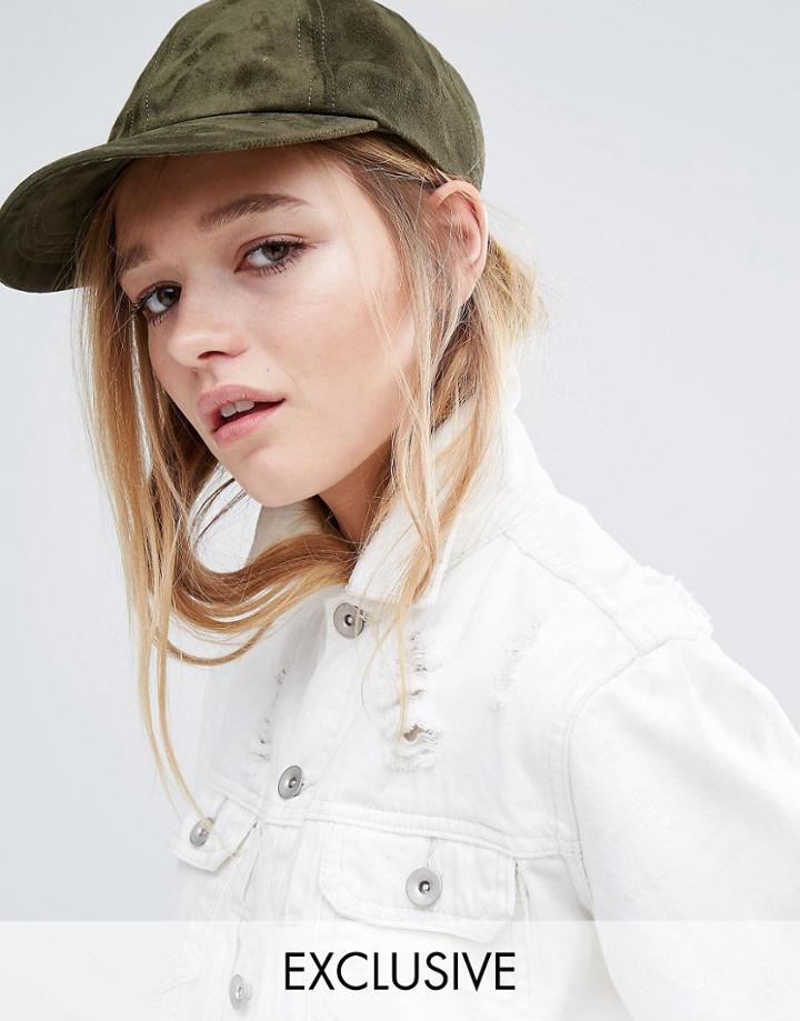 Reclaimed Vintage Suedette Baseball Cap - Khaki