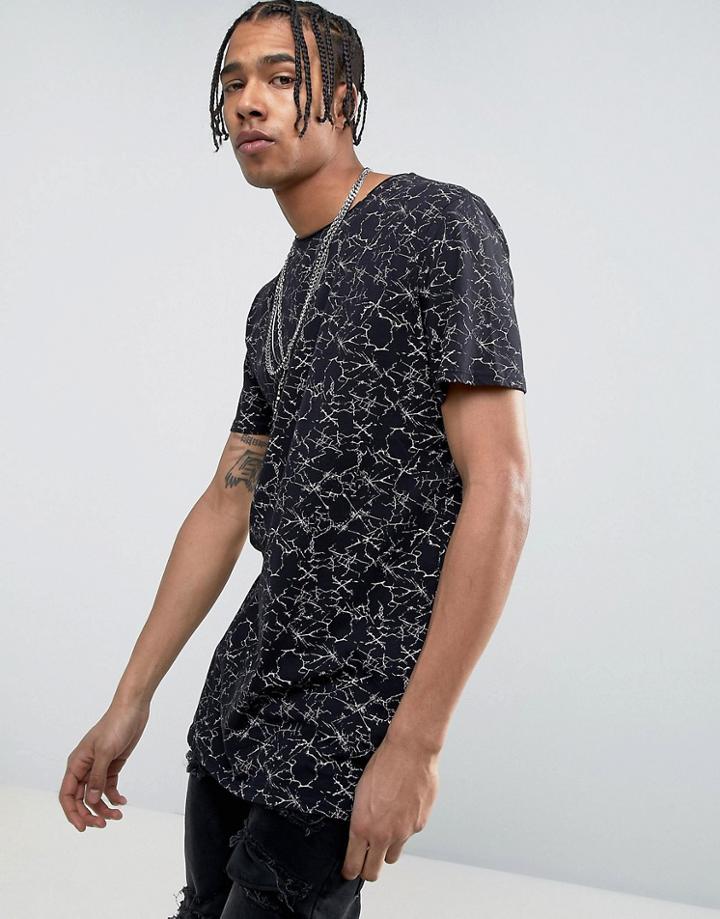 New Look Raw Hem T-shirt With Cracked Print In Black - Black