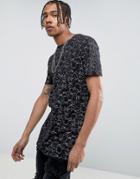 New Look Raw Hem T-shirt With Cracked Print In Black - Black