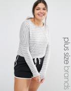 One Day Plus Stripe Sweat With Pocket - Gray