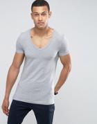 Asos Extreme Muscle Fit T-shirt With Deep V Neck In Gray - Gray