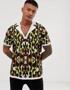 Asos Design Knitted Revere Polo In Neon Leopard Design-multi